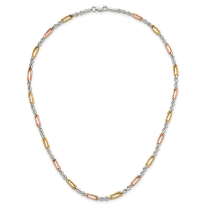 Sterling Silver Rose/gold-Tone Polished 4.0mm Figaro Rope 18 Inch Necklace