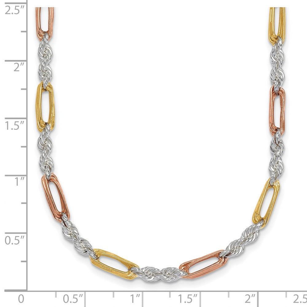 Sterling Silver Rose/gold-Tone Polished 4.0mm Figaro Rope 18 Inch Necklace