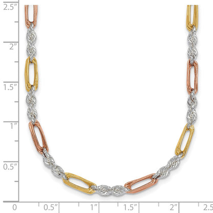 Sterling Silver Rose/gold-Tone Polished 4.0mm Figaro Rope 18 Inch Necklace