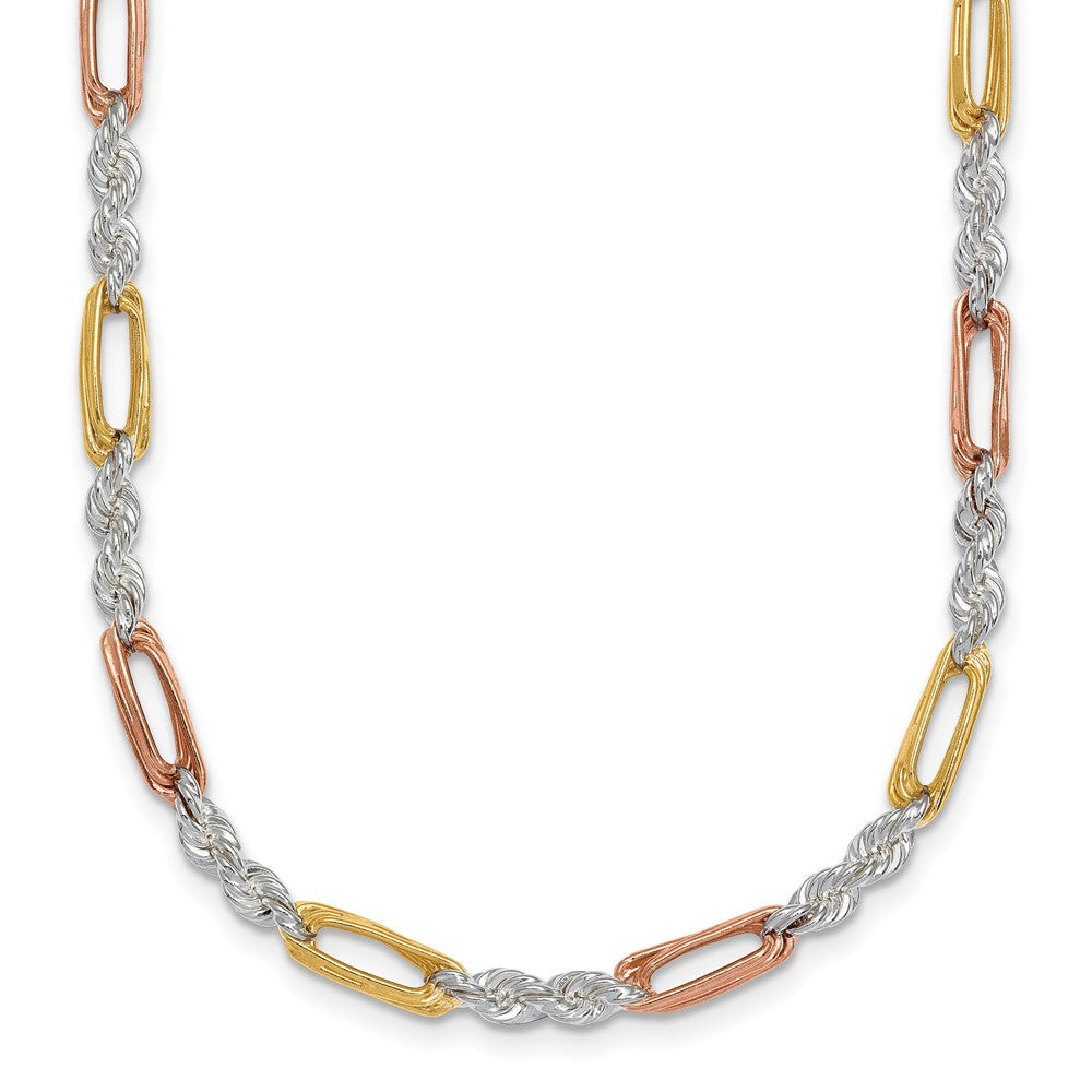 Sterling Silver Rose/gold-Tone Polished 4.0mm Figaro Rope 18 Inch Necklace