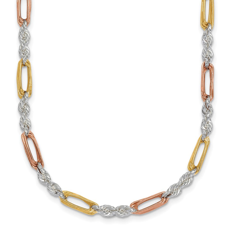 Sterling Silver Rose/gold-Tone Polished 4.0mm Figaro Rope 18 Inch Necklace