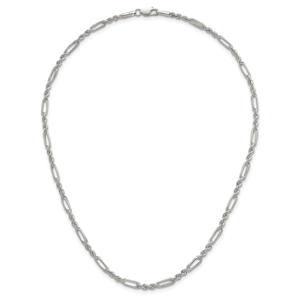 Sterling Silver Polished 4.0mm Figaro Rope 18 Inch Necklace