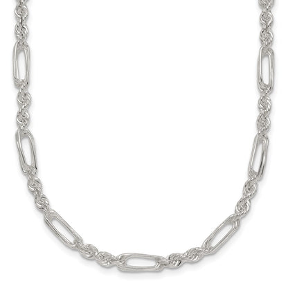 Sterling Silver Polished 4.0mm Figaro Rope 18 Inch Necklace