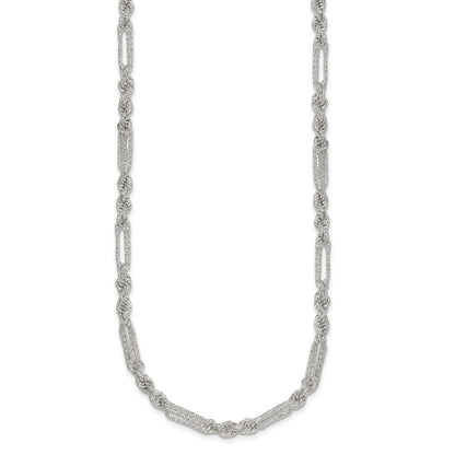 Sterling Silver Polished Textured 4.5mm Figaro Rope 18in Necklace