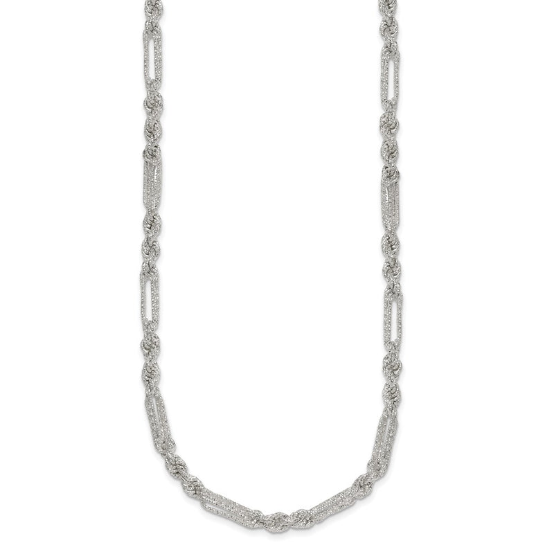 Sterling Silver Polished Textured 4.5mm Figaro Rope 18in Necklace