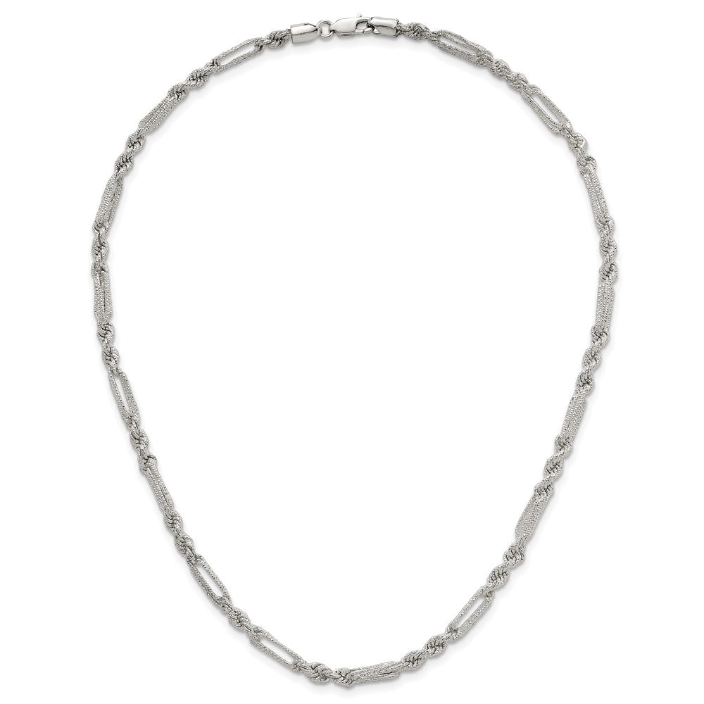 Sterling Silver Polished Textured 4.5mm Figaro Rope 18in Necklace