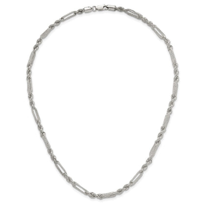 Sterling Silver Polished Textured 4.5mm Figaro Rope 18in Necklace