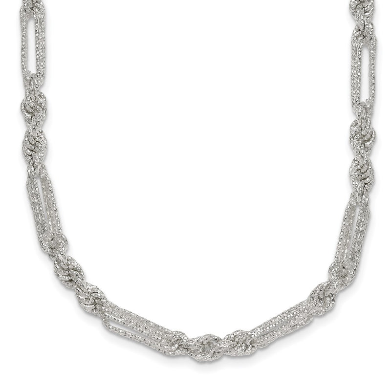 Sterling Silver Polished Textured 4.5mm Figaro Rope 18in Necklace