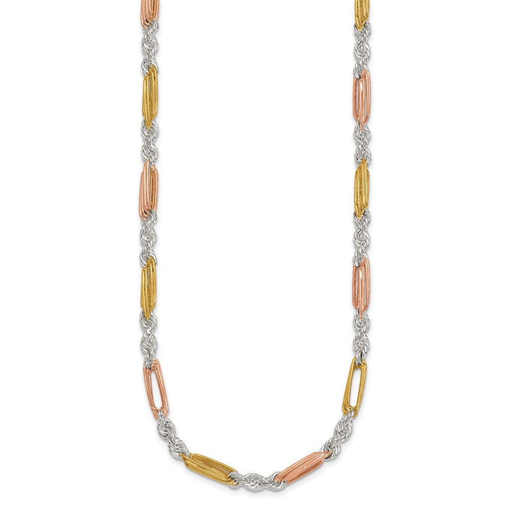 Sterling Silver Rose/gold-Tone Polished 4.5mm Figaro Rope 18 Inch Necklace