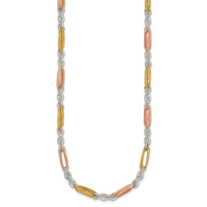 Sterling Silver Rose/gold-Tone Polished 4.5mm Figaro Rope 18 Inch Necklace
