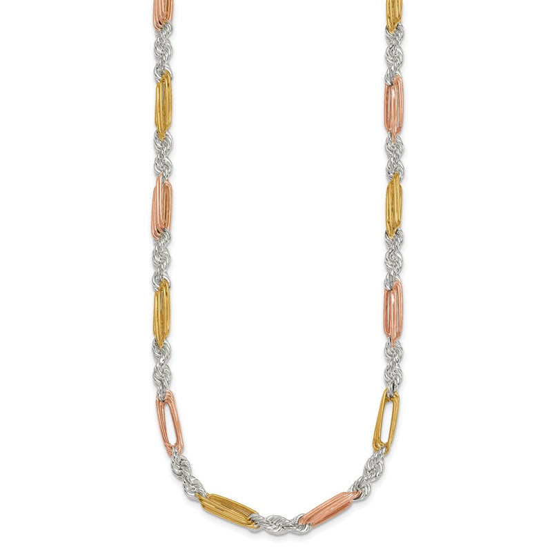 Sterling Silver Rose/gold-Tone Polished 4.5mm Figaro Rope 18 Inch Necklace