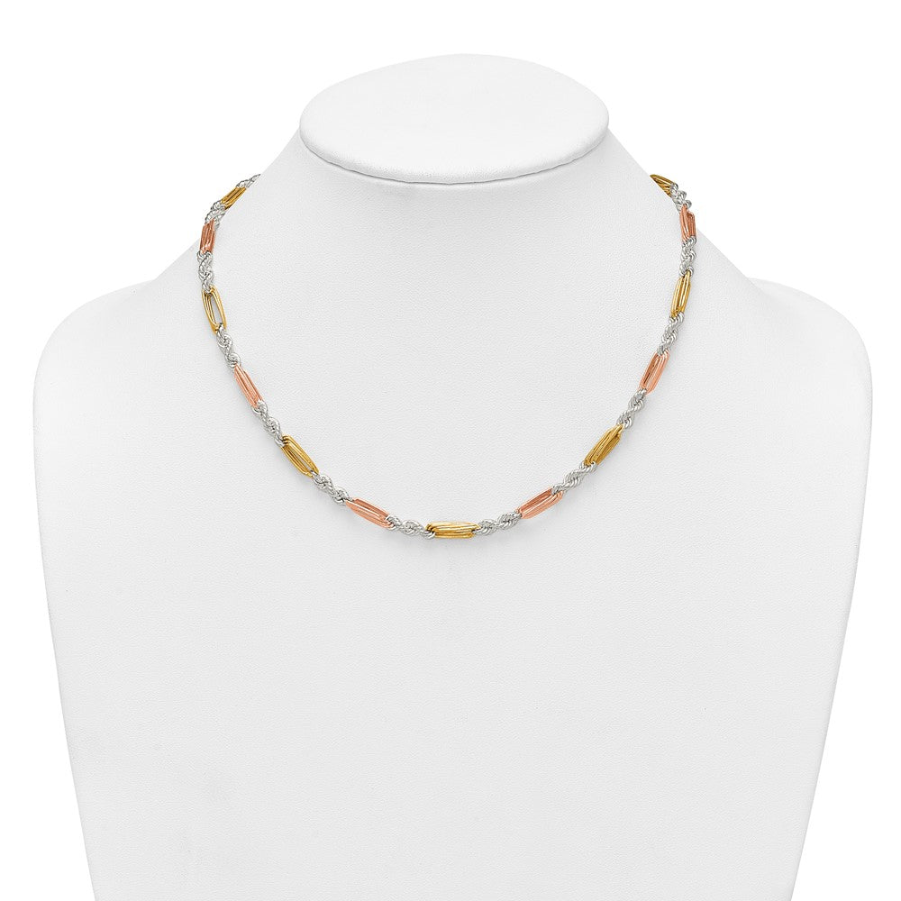 Sterling Silver Rose/gold-Tone Polished 4.5mm Figaro Rope 18 Inch Necklace