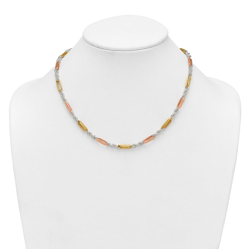 Sterling Silver Rose/gold-Tone Polished 4.5mm Figaro Rope 18 Inch Necklace