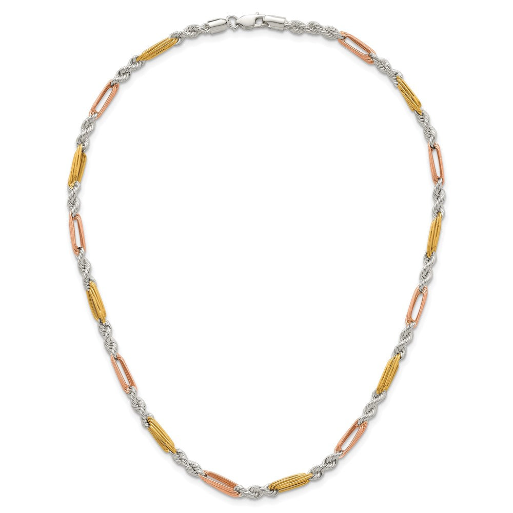 Sterling Silver Rose/gold-Tone Polished 4.5mm Figaro Rope 18 Inch Necklace
