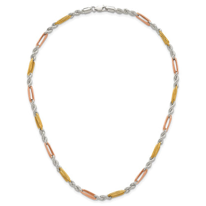 Sterling Silver Rose/gold-Tone Polished 4.5mm Figaro Rope 18 Inch Necklace