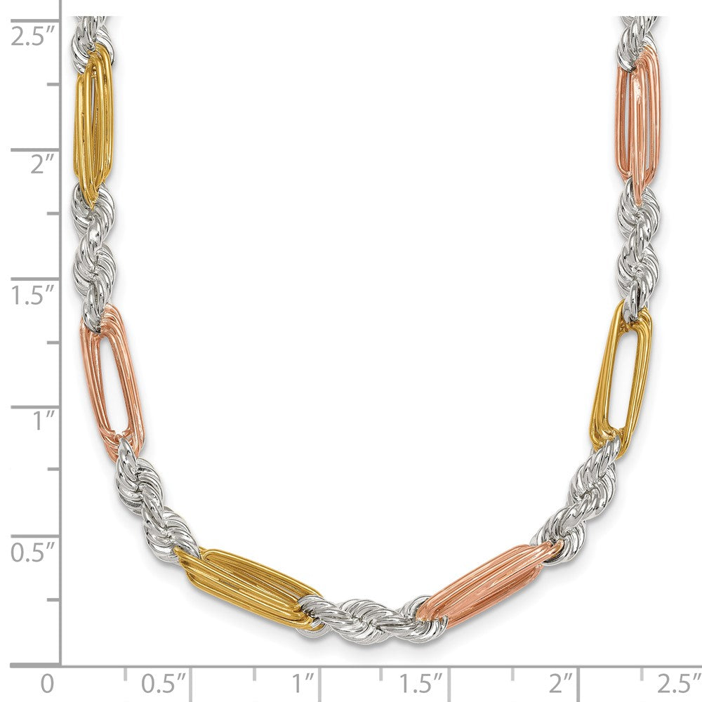 Sterling Silver Rose/gold-Tone Polished 4.5mm Figaro Rope 18 Inch Necklace