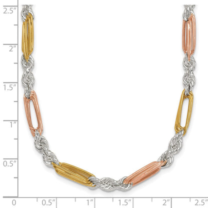 Sterling Silver Rose/gold-Tone Polished 4.5mm Figaro Rope 18 Inch Necklace
