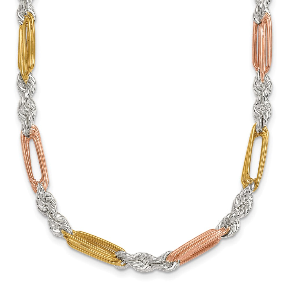 Sterling Silver Rose/gold-Tone Polished 4.5mm Figaro Rope 18 Inch Necklace