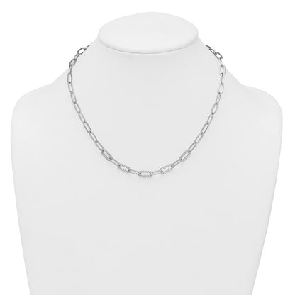 Sterling Silver Rhodium Plated Polished Fancy CZ Paperclip Chain 18in Necklace