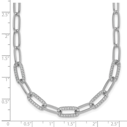 Sterling Silver Rhodium Plated Polished Fancy CZ Paperclip Chain 18in Necklace