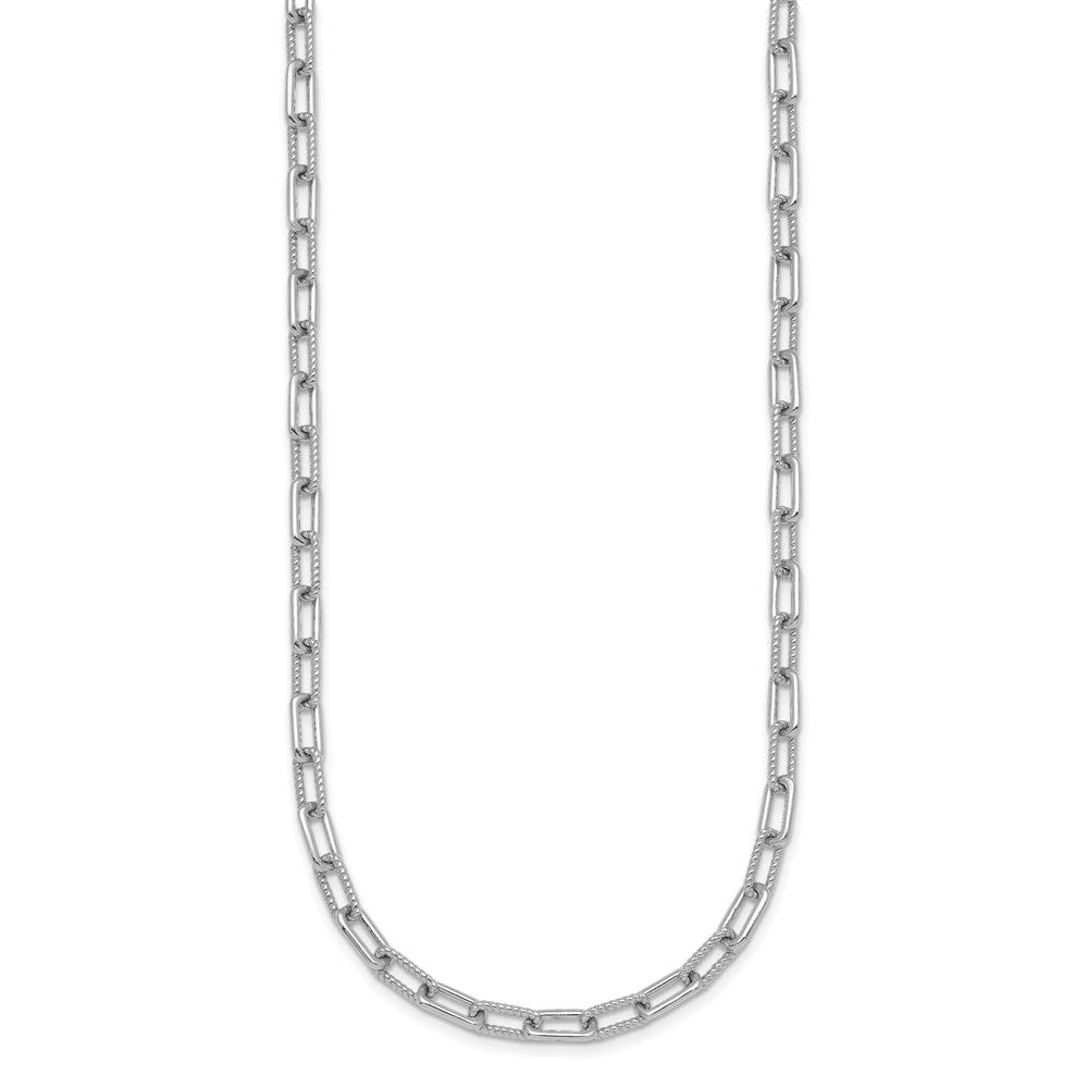 Sterling Silver Rhodium Plated Twisted Link 16in W/ 2in Ext. Necklace