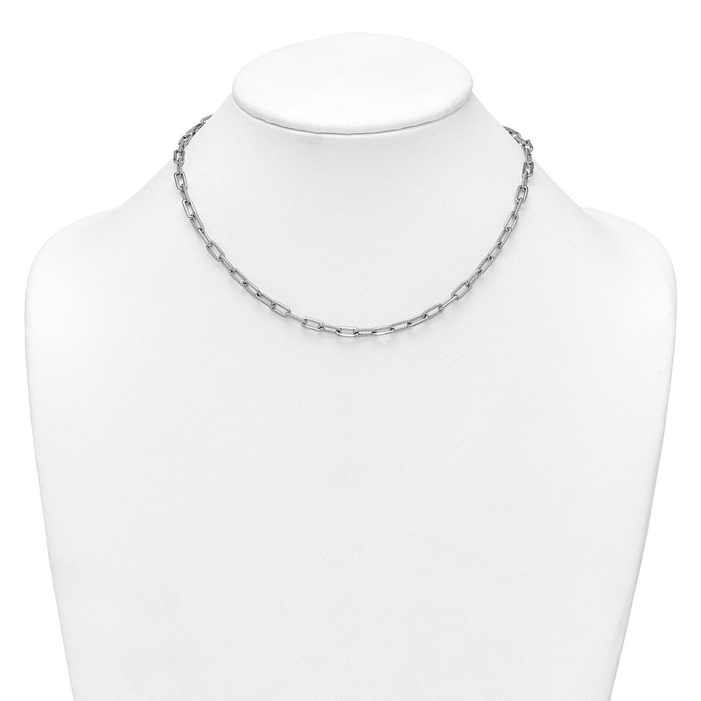 Sterling Silver Rhodium Plated Twisted Link 16in W/ 2in Ext. Necklace
