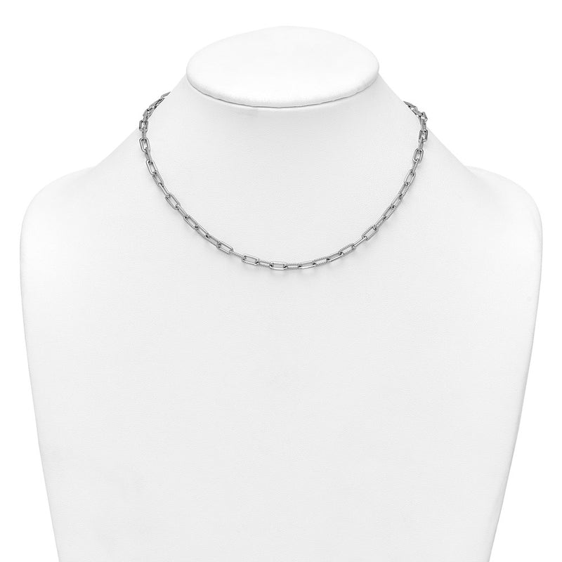 Sterling Silver Rhodium Plated Twisted Link 16in W/ 2in Ext. Necklace