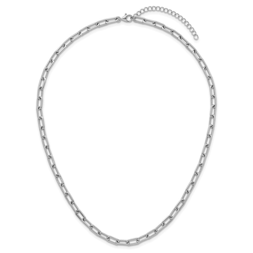 Sterling Silver Rhodium Plated Twisted Link 16in W/ 2in Ext. Necklace