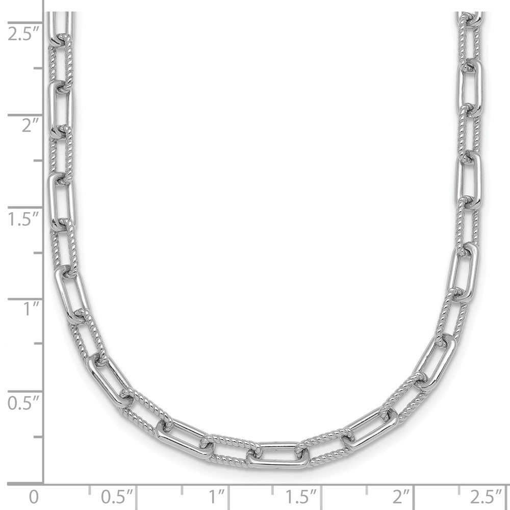 Sterling Silver Rhodium Plated Twisted Link 16in W/ 2in Ext. Necklace