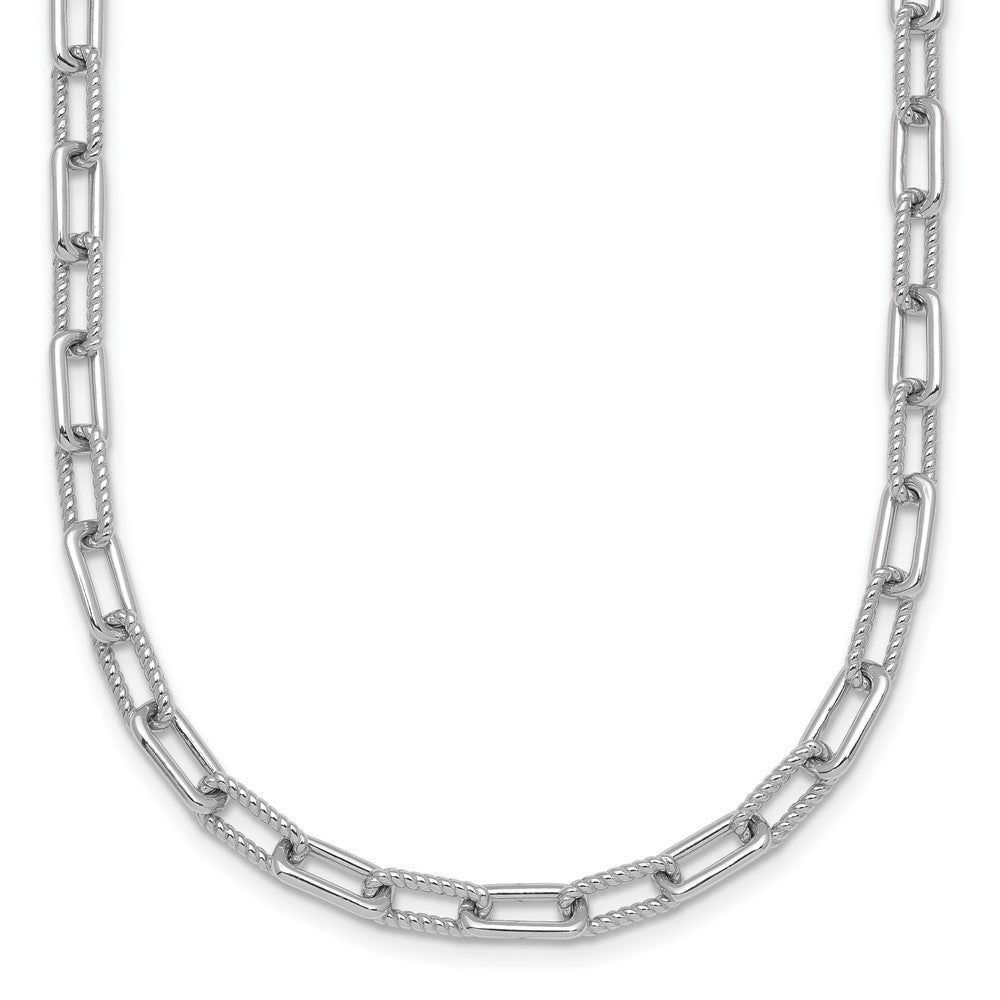Sterling Silver Rhodium Plated Twisted Link 16in W/ 2in Ext. Necklace
