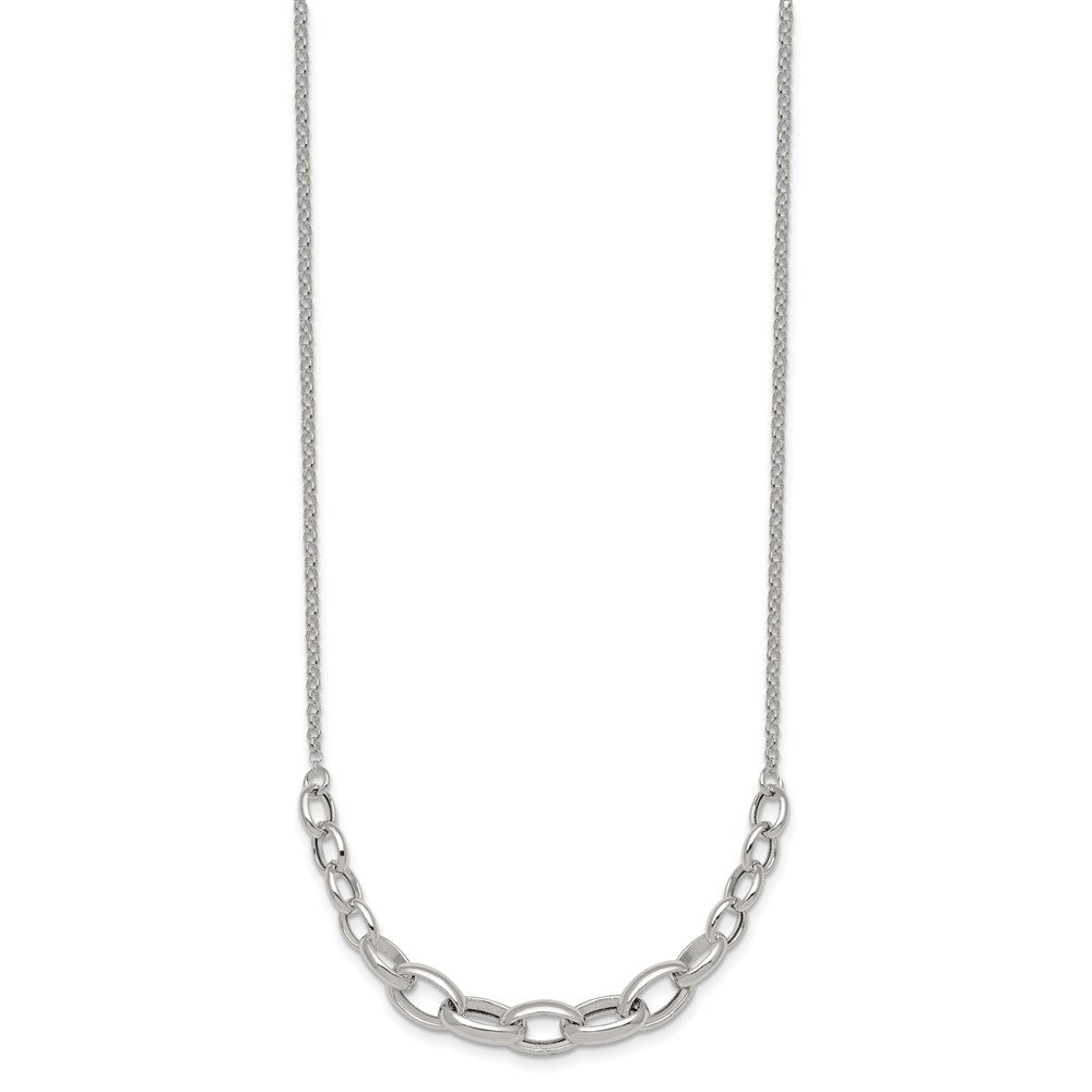 Sterling Silver Polished Graduated Cable 16in w/2in Ext Necklace
