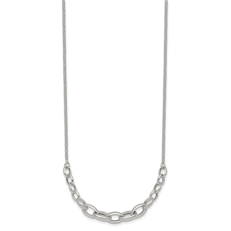 Sterling Silver Polished Graduated Cable 16in w/2in Ext Necklace