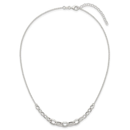 Sterling Silver Polished Graduated Cable 16in w/2in Ext Necklace