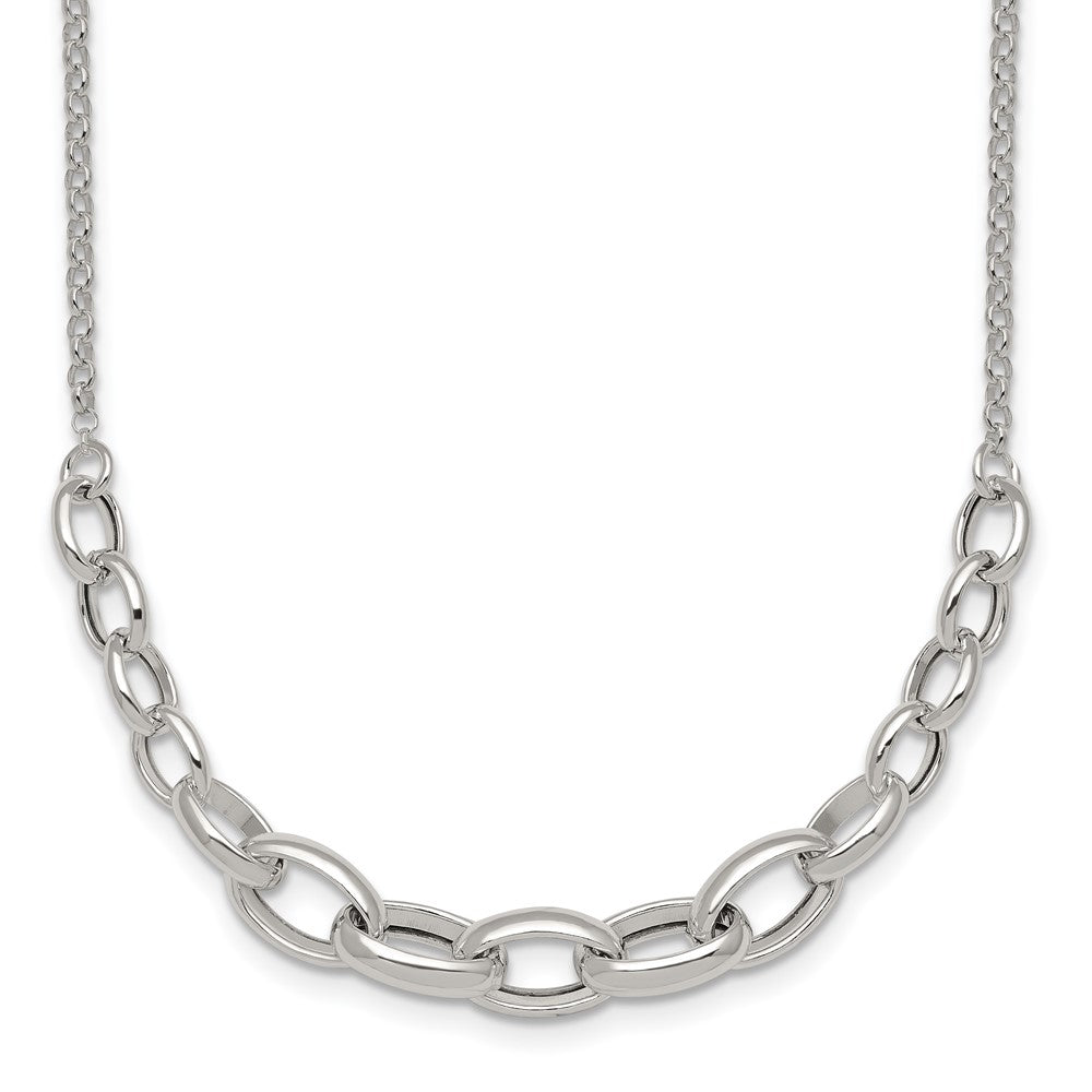 Sterling Silver Polished Graduated Cable 16in w/2in Ext Necklace