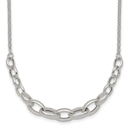 Sterling Silver Polished Graduated Cable 16in w/2in Ext Necklace