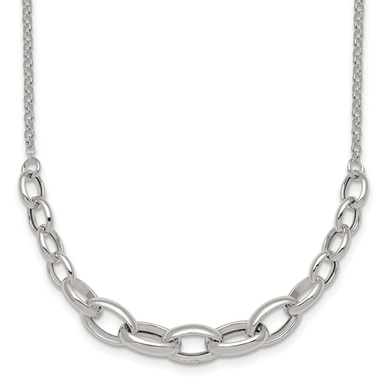 Sterling Silver Polished Graduated Cable 16in w/2in Ext Necklace