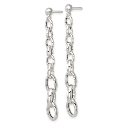 Sterling Silver Polished Graduated Link Post Dangle Earrings