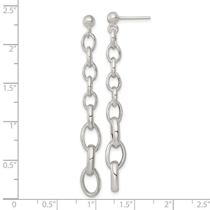 Sterling Silver Polished Graduated Link Post Dangle Earrings