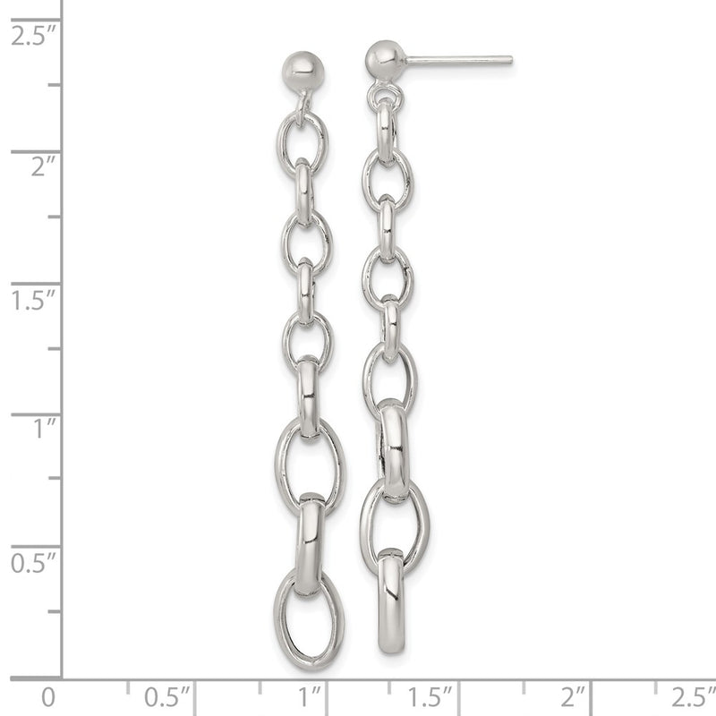 Sterling Silver Polished Graduated Link Post Dangle Earrings