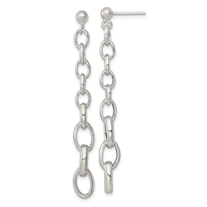 Sterling Silver Polished Graduated Link Post Dangle Earrings