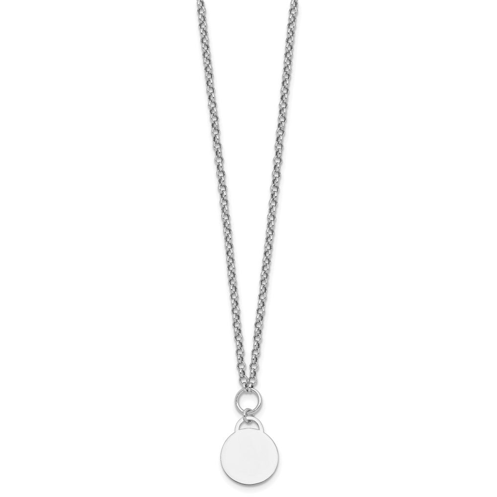 Sterling Silver Rhodium-Plated Polished 16 w/2in Ext Round Disc Necklace