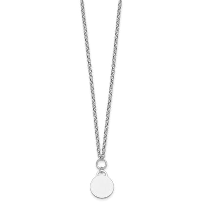 Sterling Silver Rhodium-Plated Polished 16 w/2in Ext Round Disc Necklace