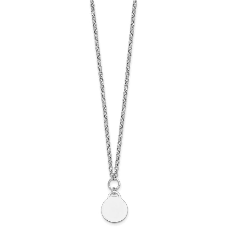 Sterling Silver Rhodium-Plated Polished 16 w/2in Ext Round Disc Necklace