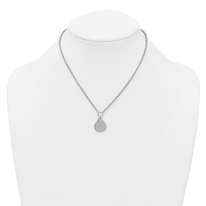 Sterling Silver Rhodium-Plated Polished 16 w/2in Ext Round Disc Necklace
