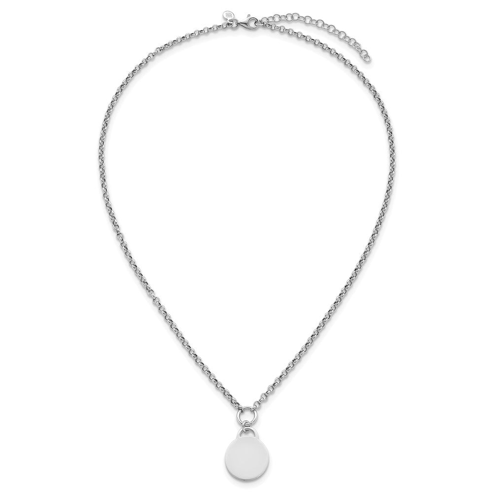 Sterling Silver Rhodium-Plated Polished 16 w/2in Ext Round Disc Necklace