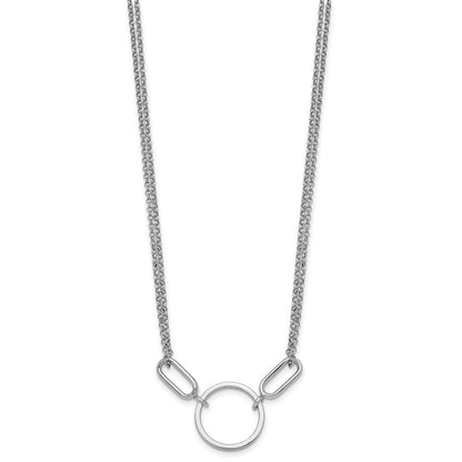 Sterling Silver Rhodium-Plated Polished Circle with 1in Ext Necklace