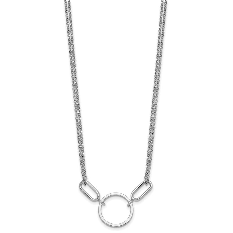 Sterling Silver Rhodium-Plated Polished Circle with 1in Ext Necklace