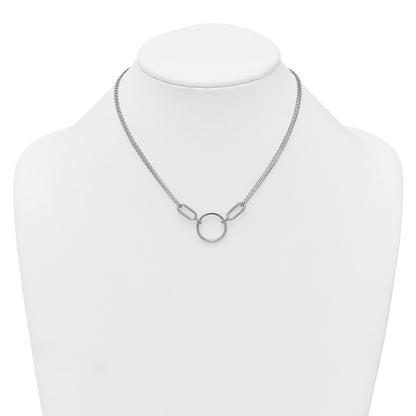 Sterling Silver Rhodium-Plated Polished Circle with 1in Ext Necklace