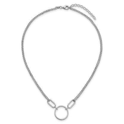 Sterling Silver Rhodium-Plated Polished Circle with 1in Ext Necklace