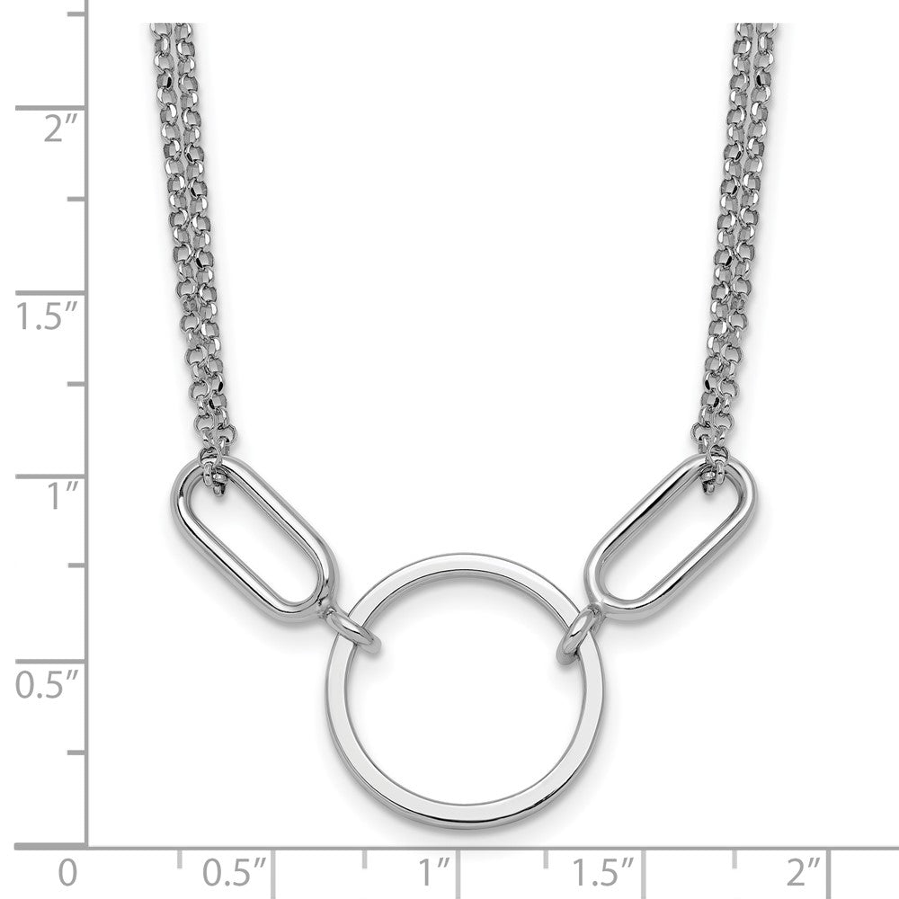 Sterling Silver Rhodium-Plated Polished Circle with 1in Ext Necklace